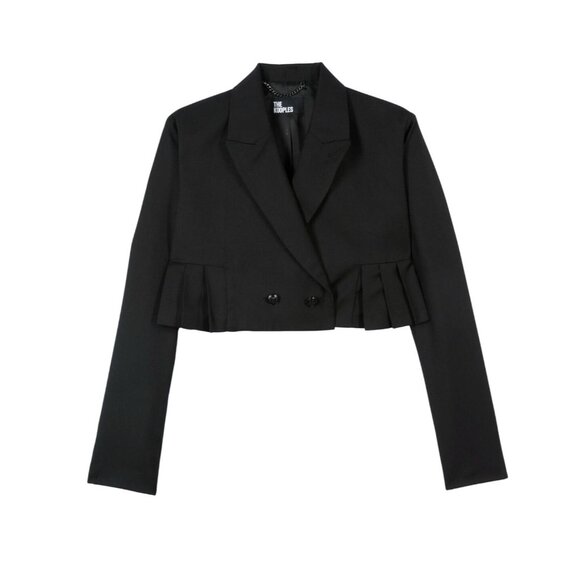 NWT The Kooples Womens Black Cropped Double-Breasted Pleated Blazer EU 38/US 6 - Picture 2 of 14